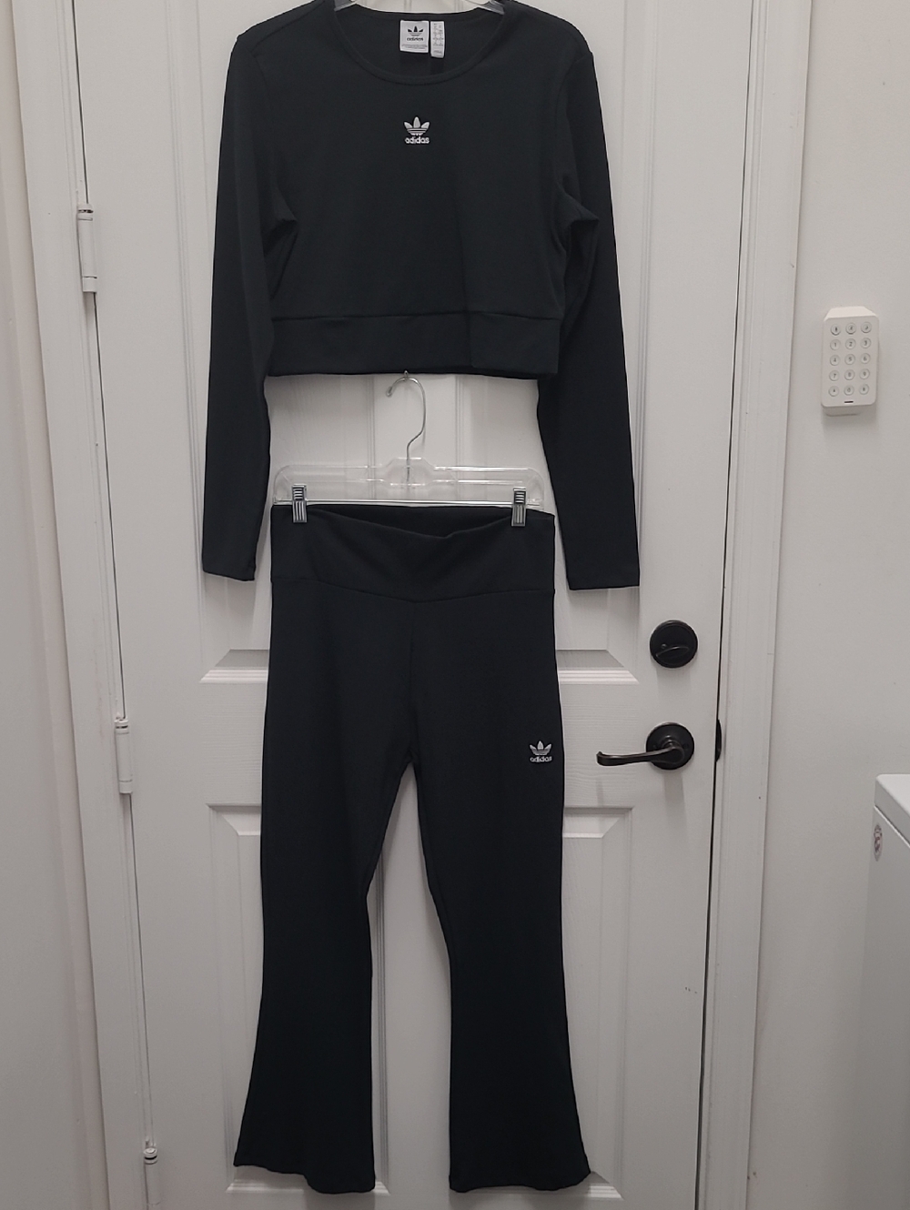 adidas Black Long Sleeve Crop Top & Black Flare Leggings Set - Picture 2 of 8